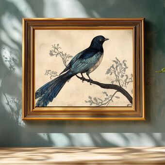 bird art print in muted tones – dark academia wall art with a moody dusk setting