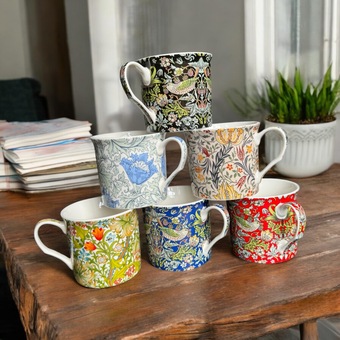 A selection of mugs in assorted William Morris design set of Mugs