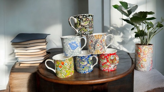 A picture of our bestselling palace mugs in an assortment of William Morris designs