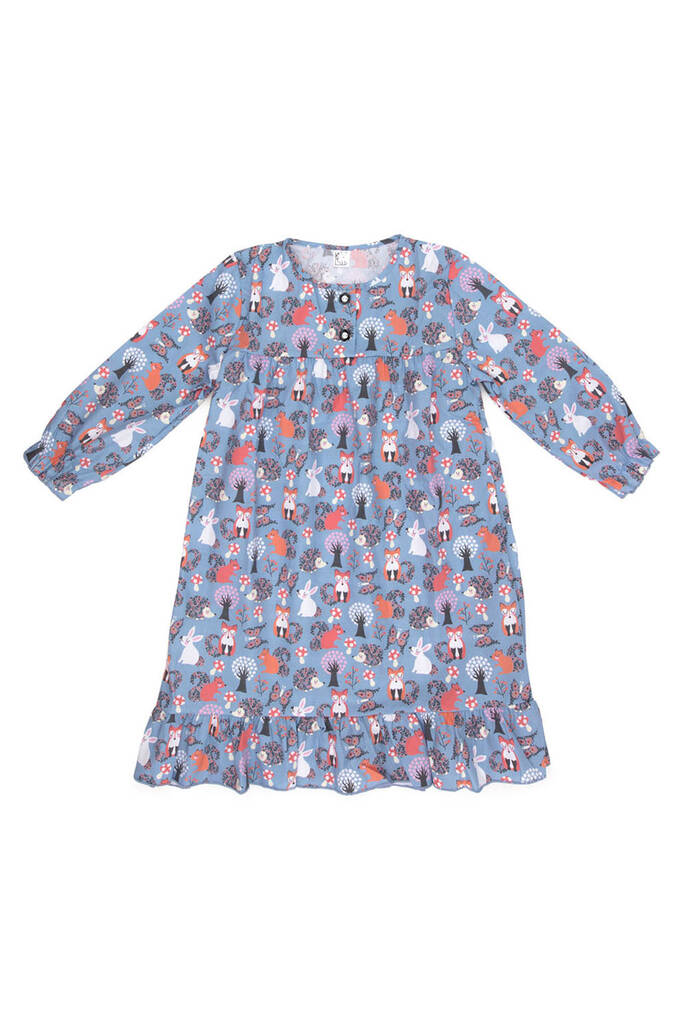 Girls Twilight Woodland Animals Cotton Long Sleeved Nightie