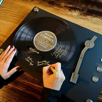 Wedding guestbook, record player