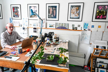 working in the Little Blue Owl studio