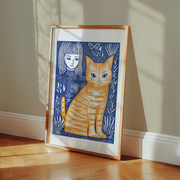 Girl and Cat Modern Giclée Art Print