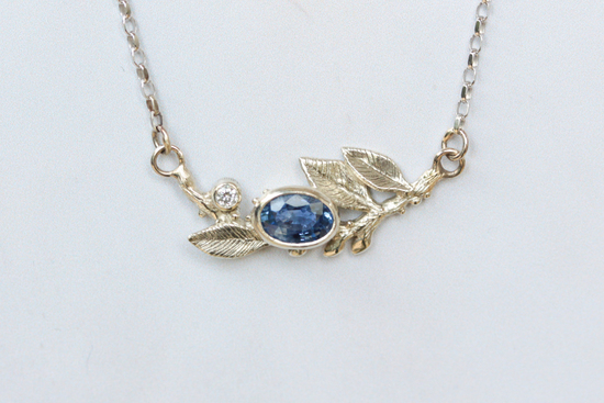 Sapphire and diamond leaf necklace