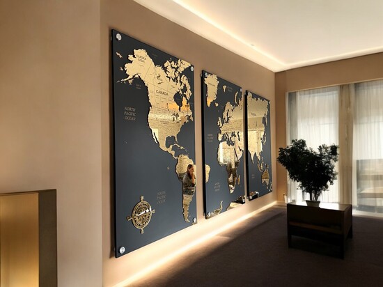 High Detail 3D Gold World Map Travel Wall Art Map, Feature Wall Centrepiece, S-XXL sizes, 3 Panel Feature Wall Art, Anniversary Gift