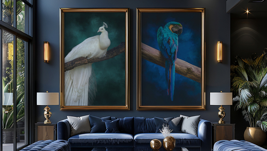 2 Aubrey and Ivory artworks hanging above a sofa