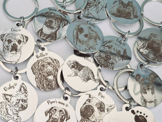 Some of our gorgeous photo keyrings ready to package up.